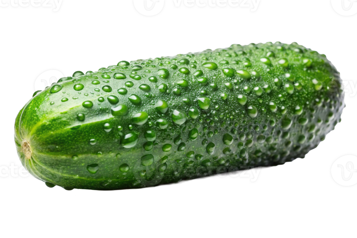 Fresh cucumber adorned with water droplets, showcasing its vibrant green color and smooth texture. png