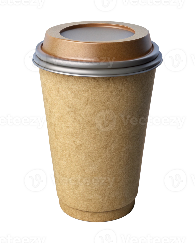 A takeout coffee cup with a brown exterior and metallic lid, perfect for enjoying hot beverages on the go. png