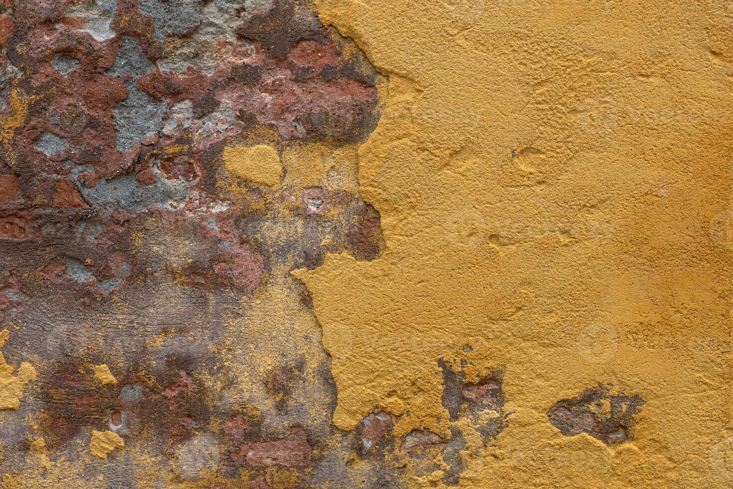 Aged Yellow Plaster Wall with Cracks photo