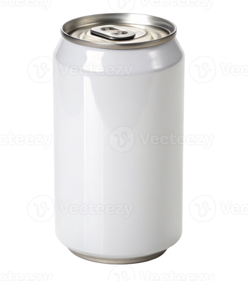 A plain, white beverage can standing upright, ready for customization. png