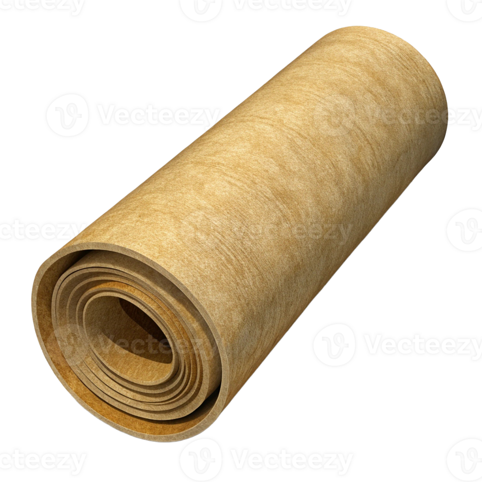 A rolled-up sheet of kraft paper, showcasing its natural brown texture and smooth surface, ideal for arts and crafts. png