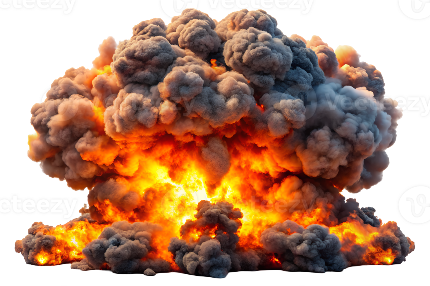 A massive explosion with fiery flames and billowing smoke clouds, creating a dramatic, intense atmosphere. png