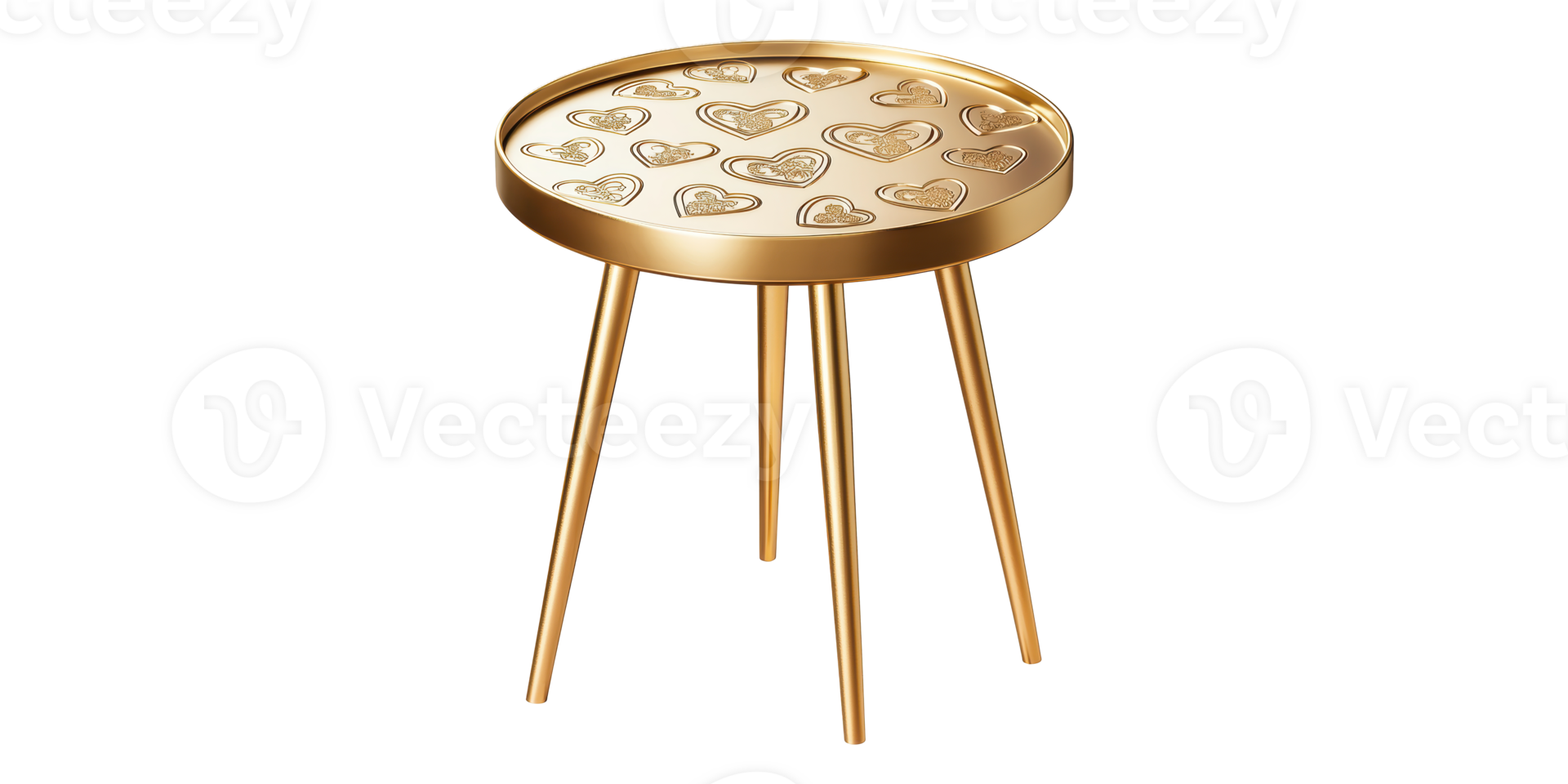 Elegant gold table with heart pattern top isolated on transparent background png