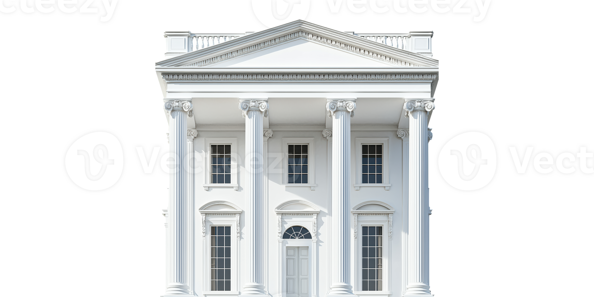 White classical building with columns isolated on transparent background png