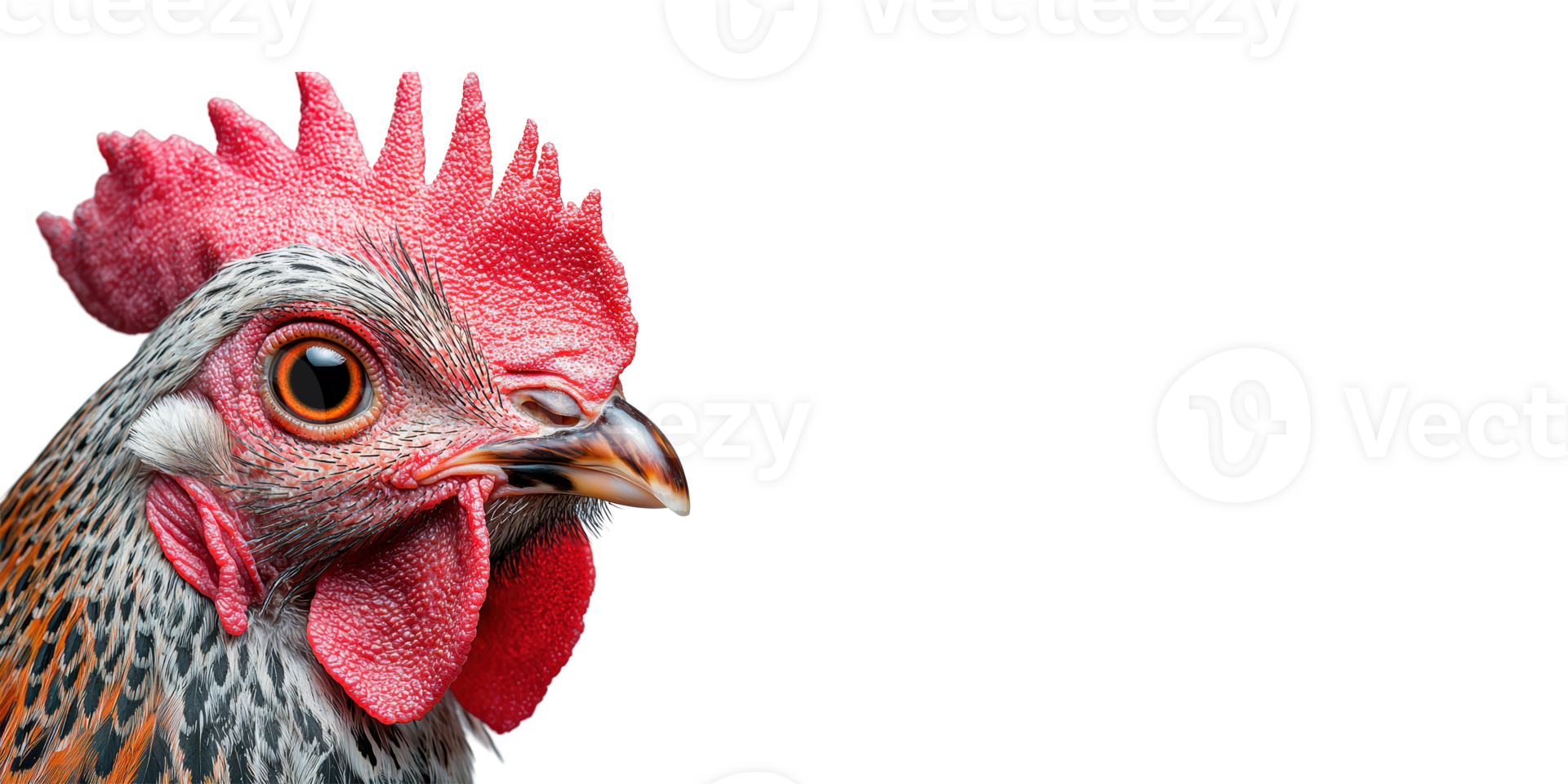 Close-Up Of Rooster Head. Detailed Portrait Of Farm Animal Highlighting Features Isolated On Transparent Background png