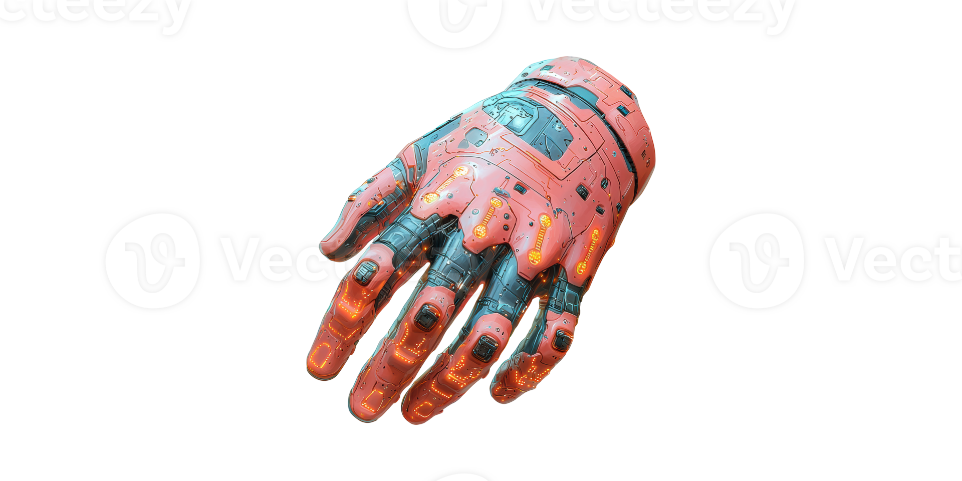 Futuristic Robotic Glove With Led Lights. Advanced Technology And Cybernetic Innovation Isolated On Transparent Background png