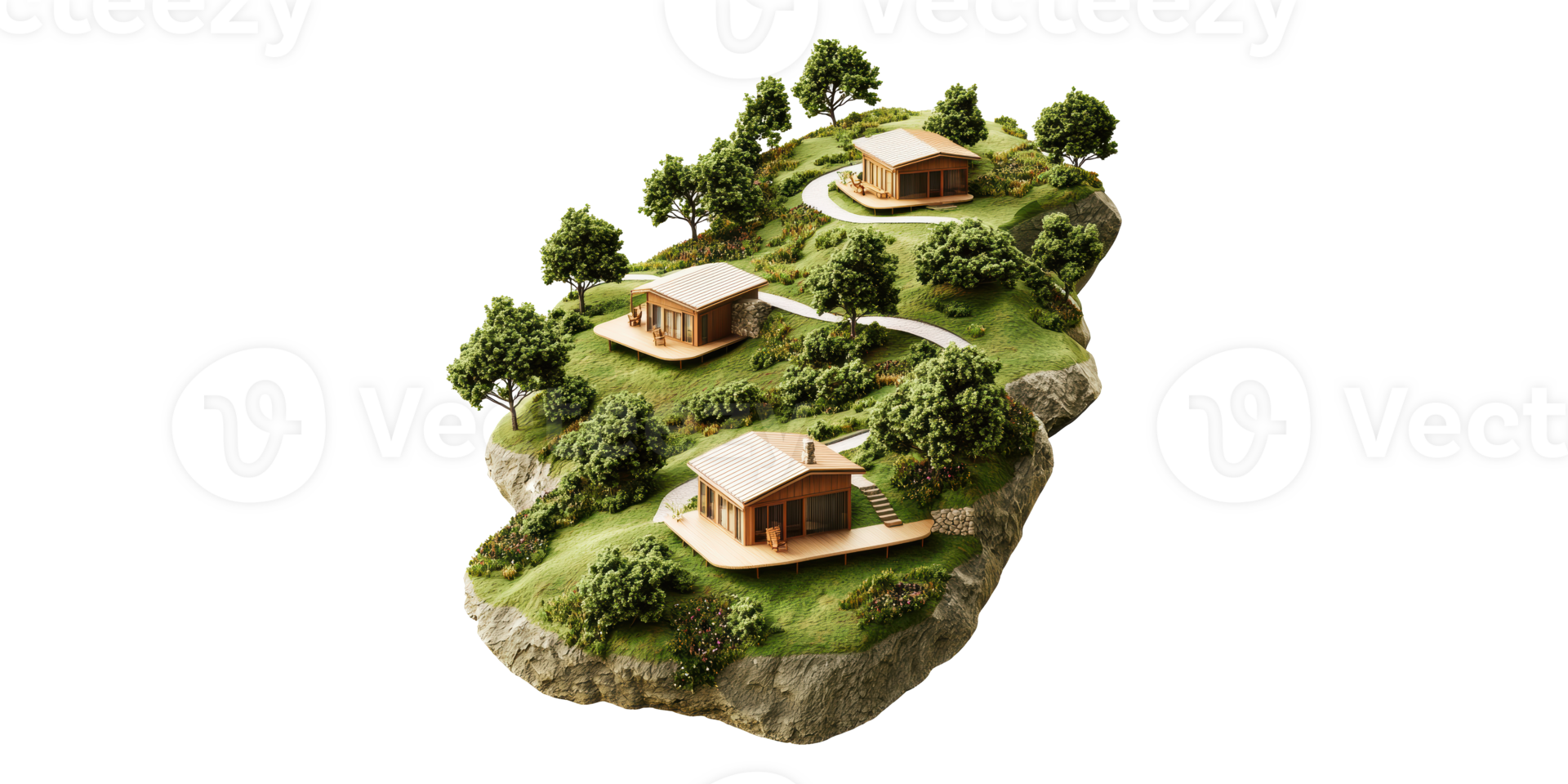 Miniature Landscape With Houses and Trees Isolated on Transparent Background png