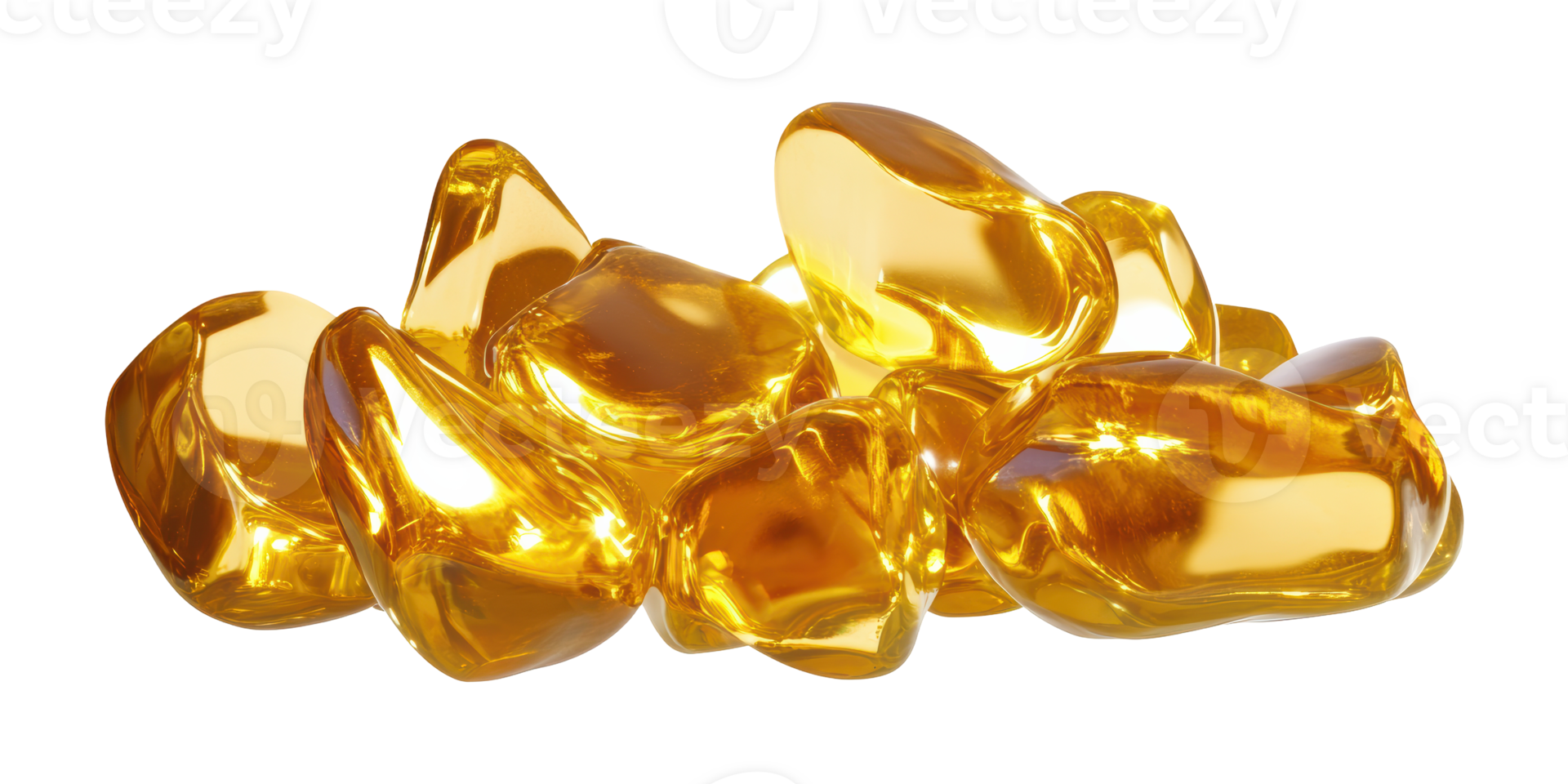 Gold nugget collection isolated on transparent background png