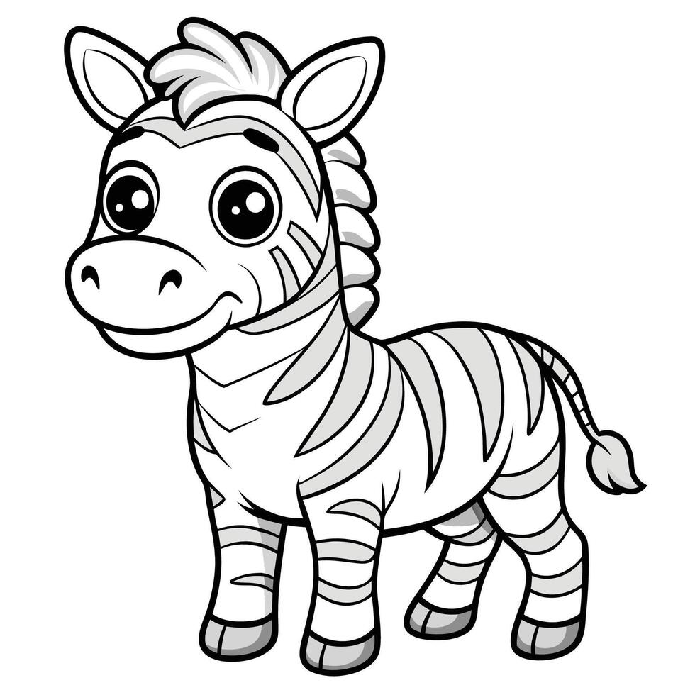 Wonderfully Cute and Cartoonish Zebra Coloring Page Illustration with Elements vector
