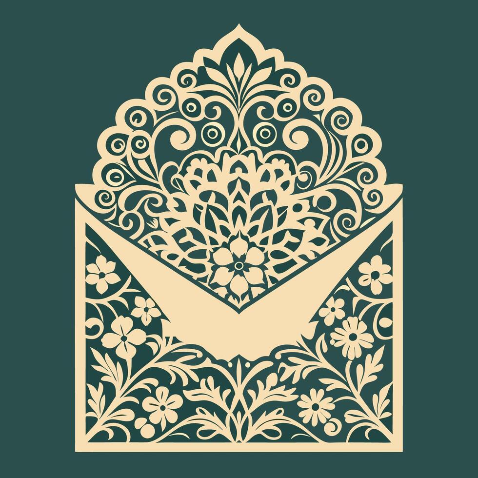 Elegant Cutout Damask Wedding Invitation Pocket Envelope vector