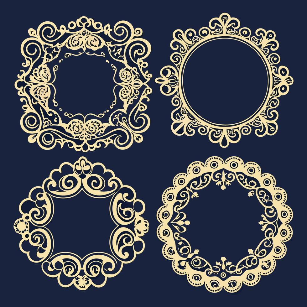 Intricate Laser Cut Frame Collection Adorned with Delicate Swirls and Lace Border vector