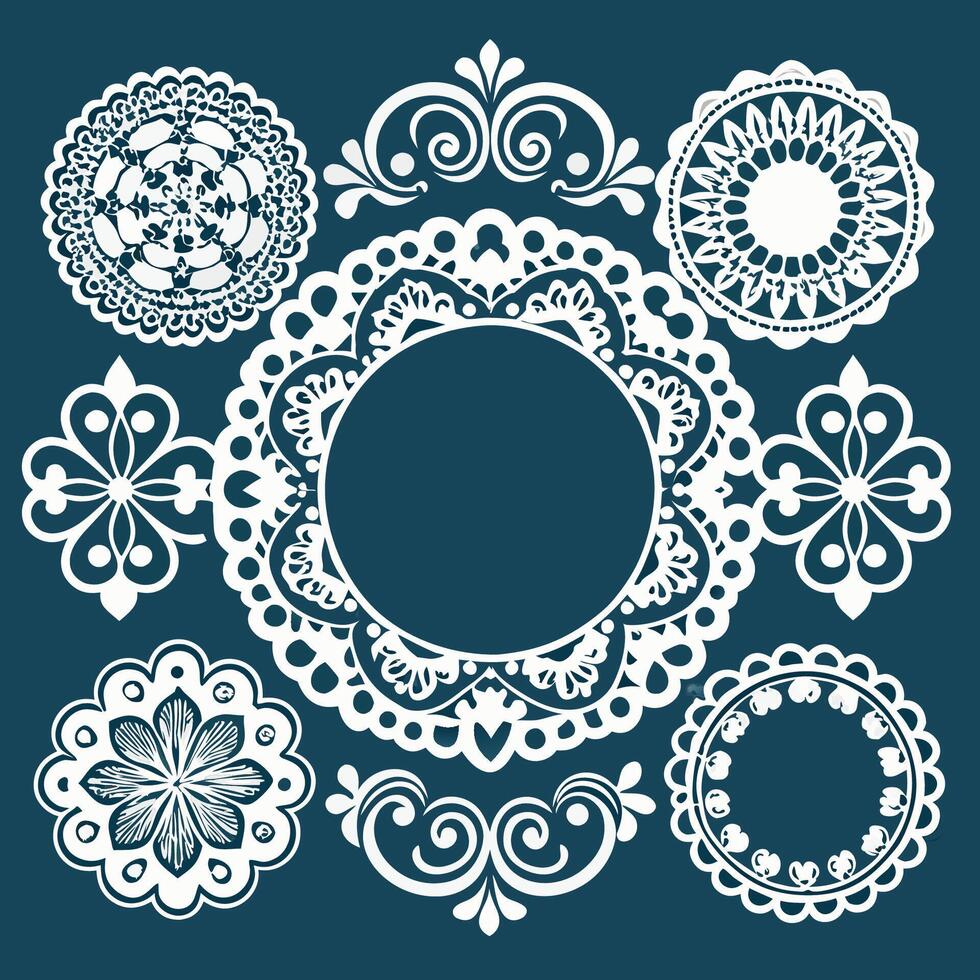 Intricate Laser Cut Lace Frame Templates for Decorative Embellishments vector