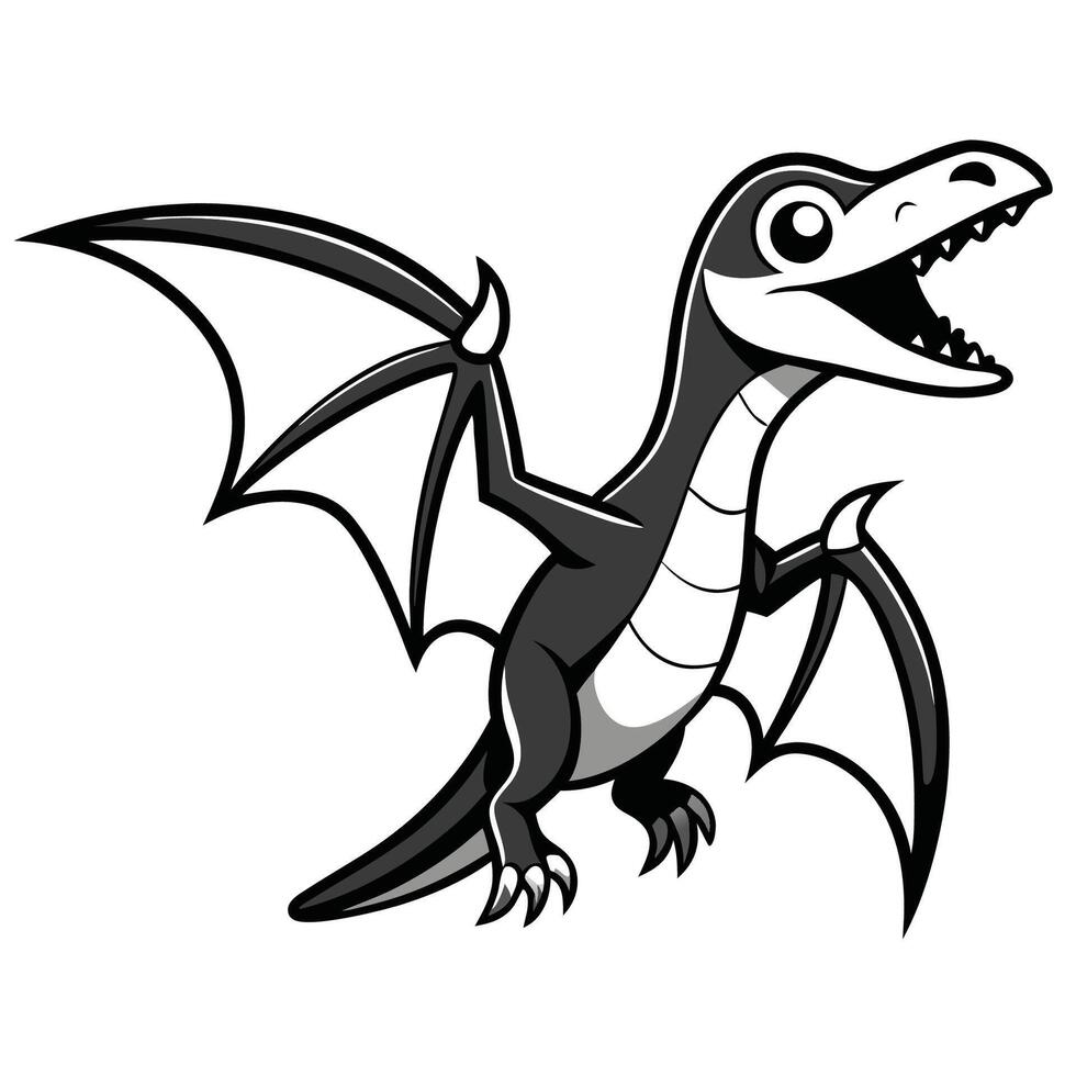 Black and White Isolated Doodle Illustration of a Flying Pterodactyl vector