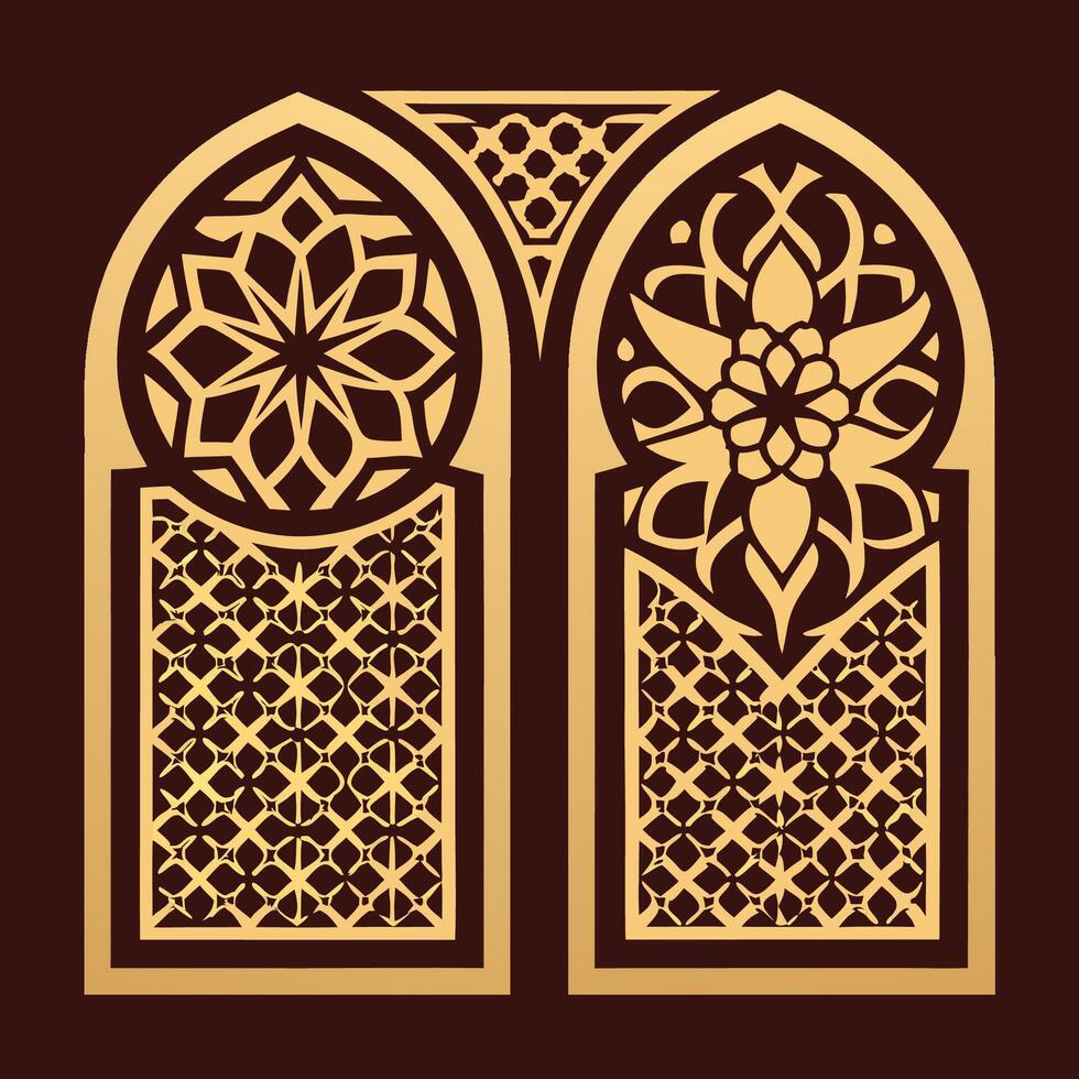 Intricate Arabic Decor Elements Adorn Laser Cut Window Grating vector