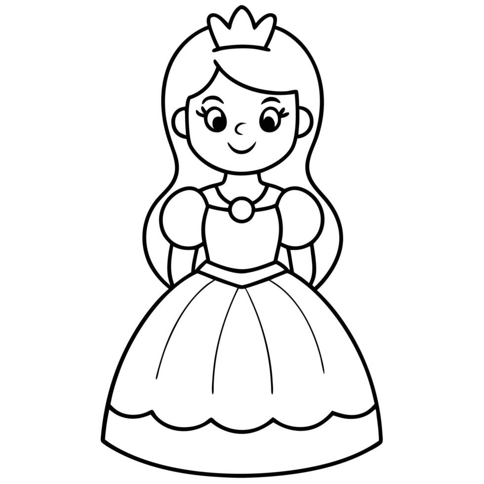 Coloring Page Adorable Princess Adorned in an Enchanting Gown vector