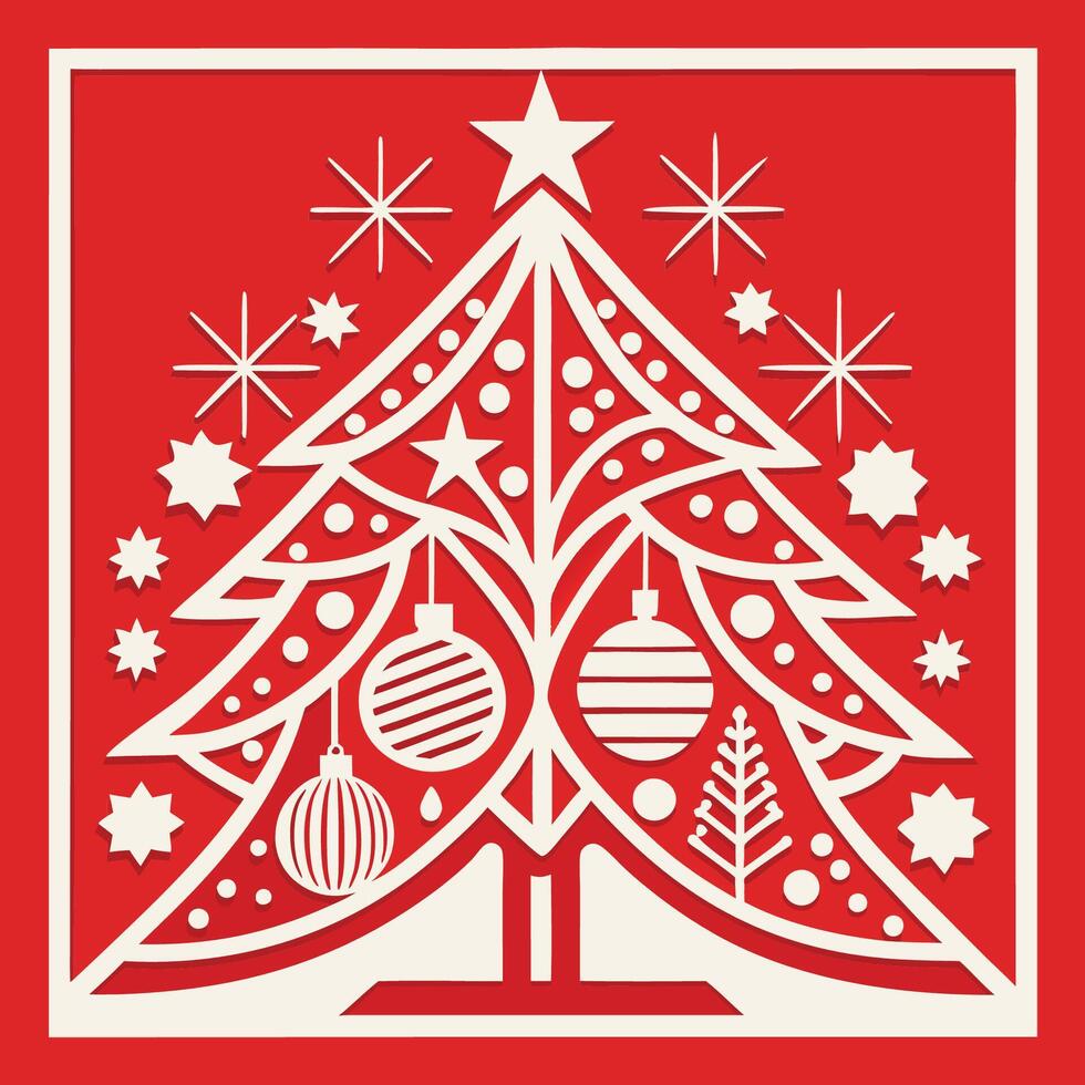 Laser Cut Christmas Card Cutting Template with Intricate Designs vector