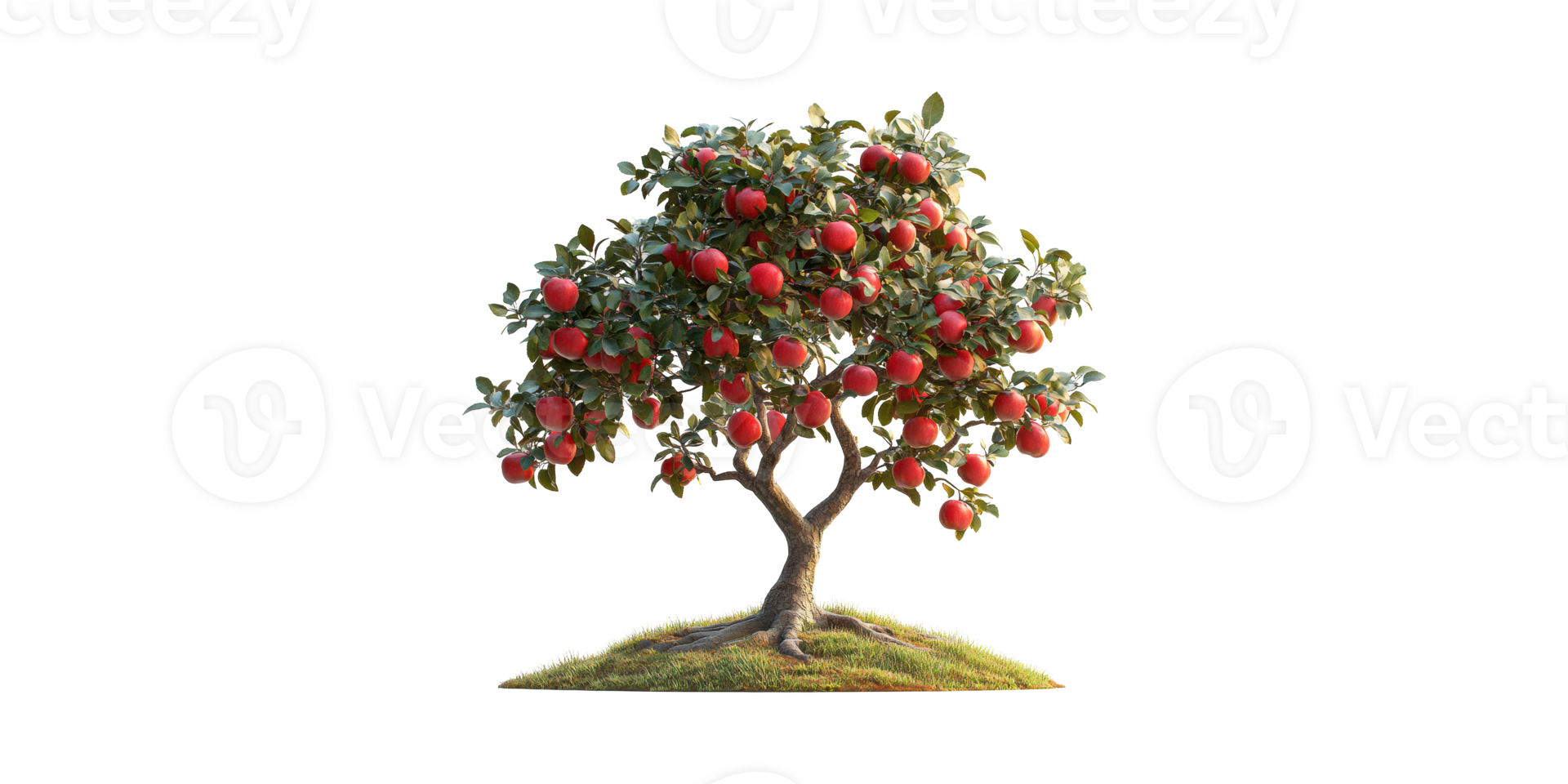 Apple Tree Laden With Red Apples Grassy Hill. Symbol Of Abundance And Nature'S Bounty Isolated On Transparent Background png