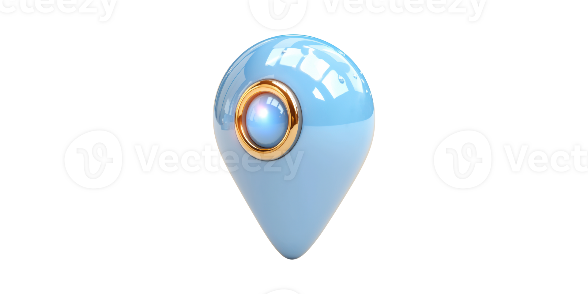 Blue 3D Location Pin With Gold Trim And Glowing Center. Symbolizes Navigation And Gps Technology Isolated On Transparent Background png