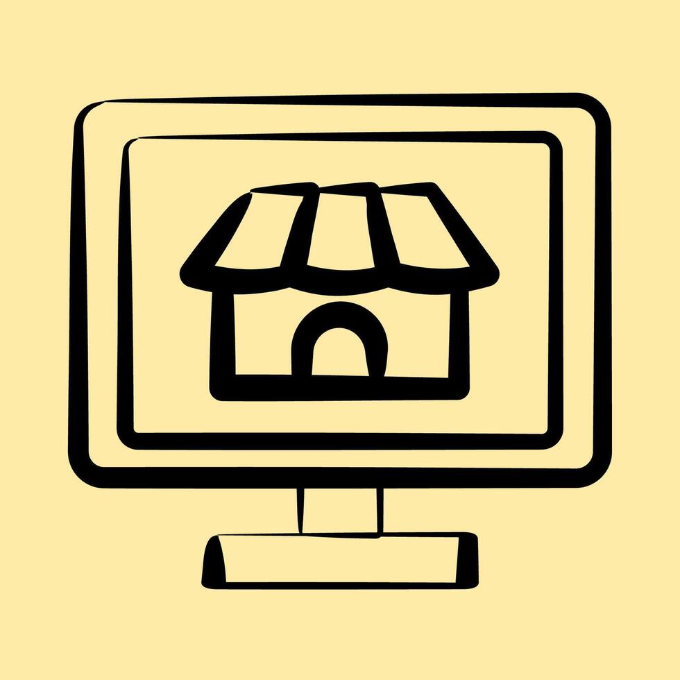 Icon market place. Cashless society elements. Icon in hand drawn style. vector