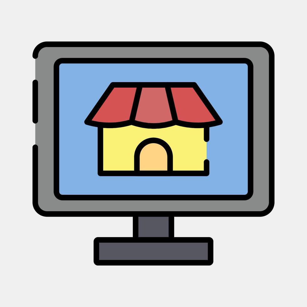 Icon market place. Cashless society elements. Icon in filled line style. vector