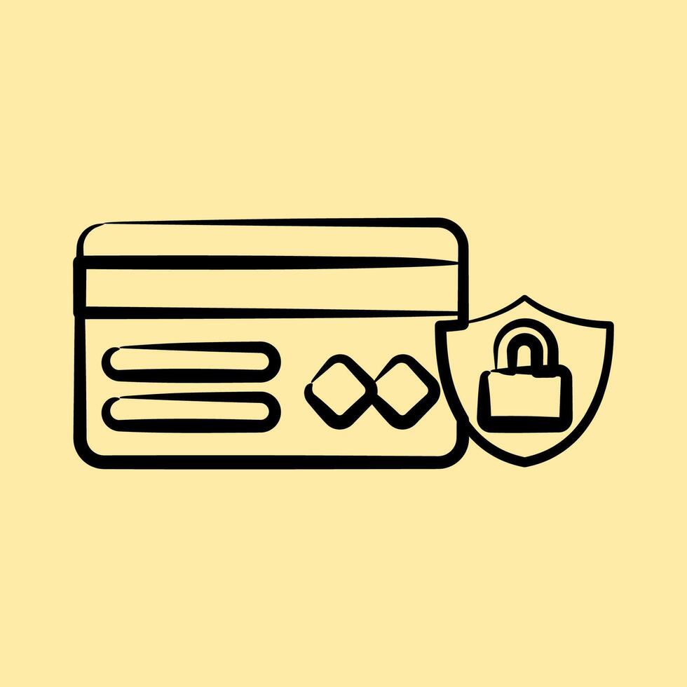 Icon secure payment. Cashless society elements. Icon in hand drawn style. vector