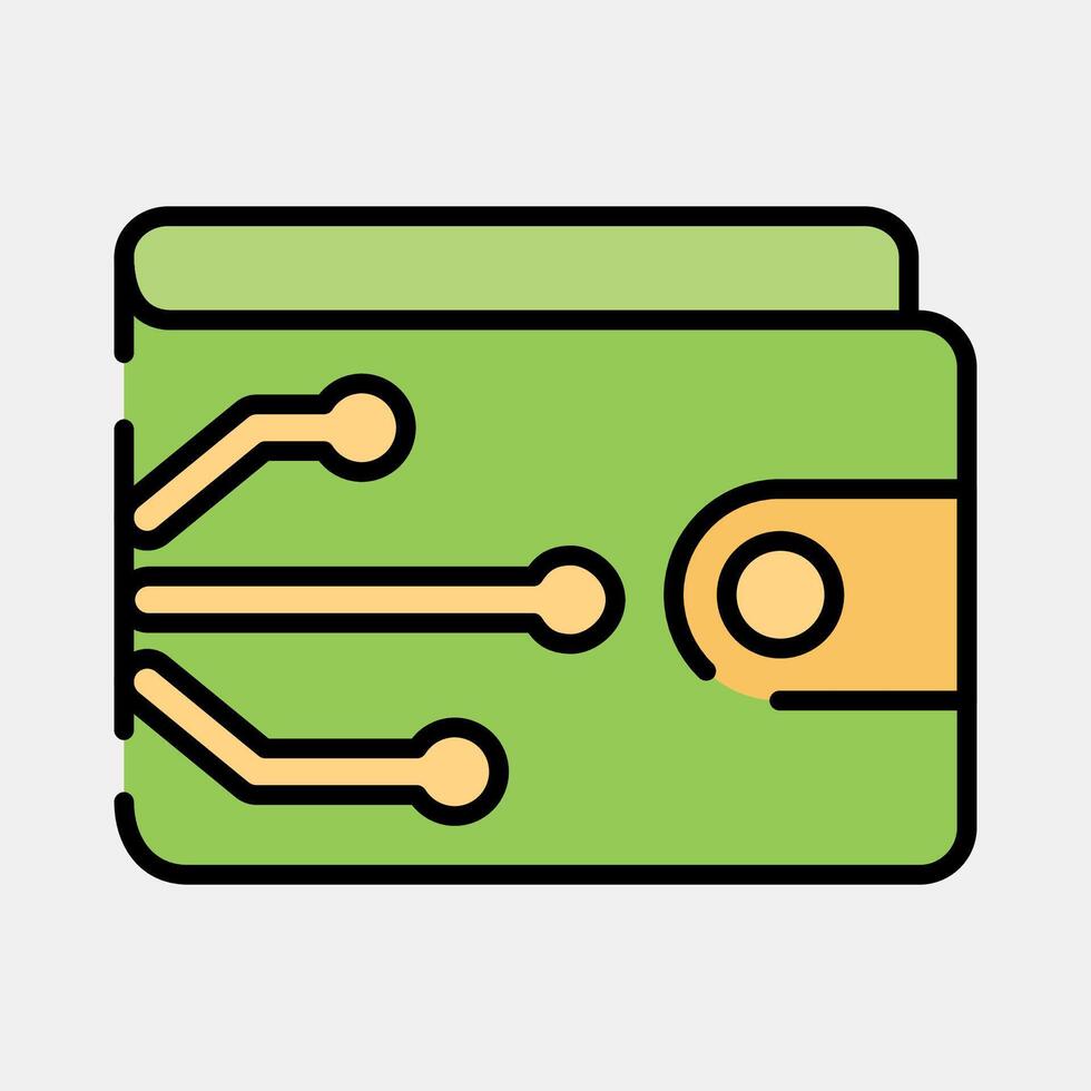 Icon digital wallet. Cashless society elements. Icon in filled line style. vector