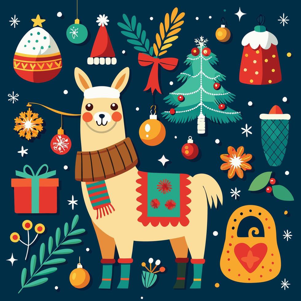 Festive Llama Themed Christmas Greeting Cards for Spreading Holiday Cheer vector
