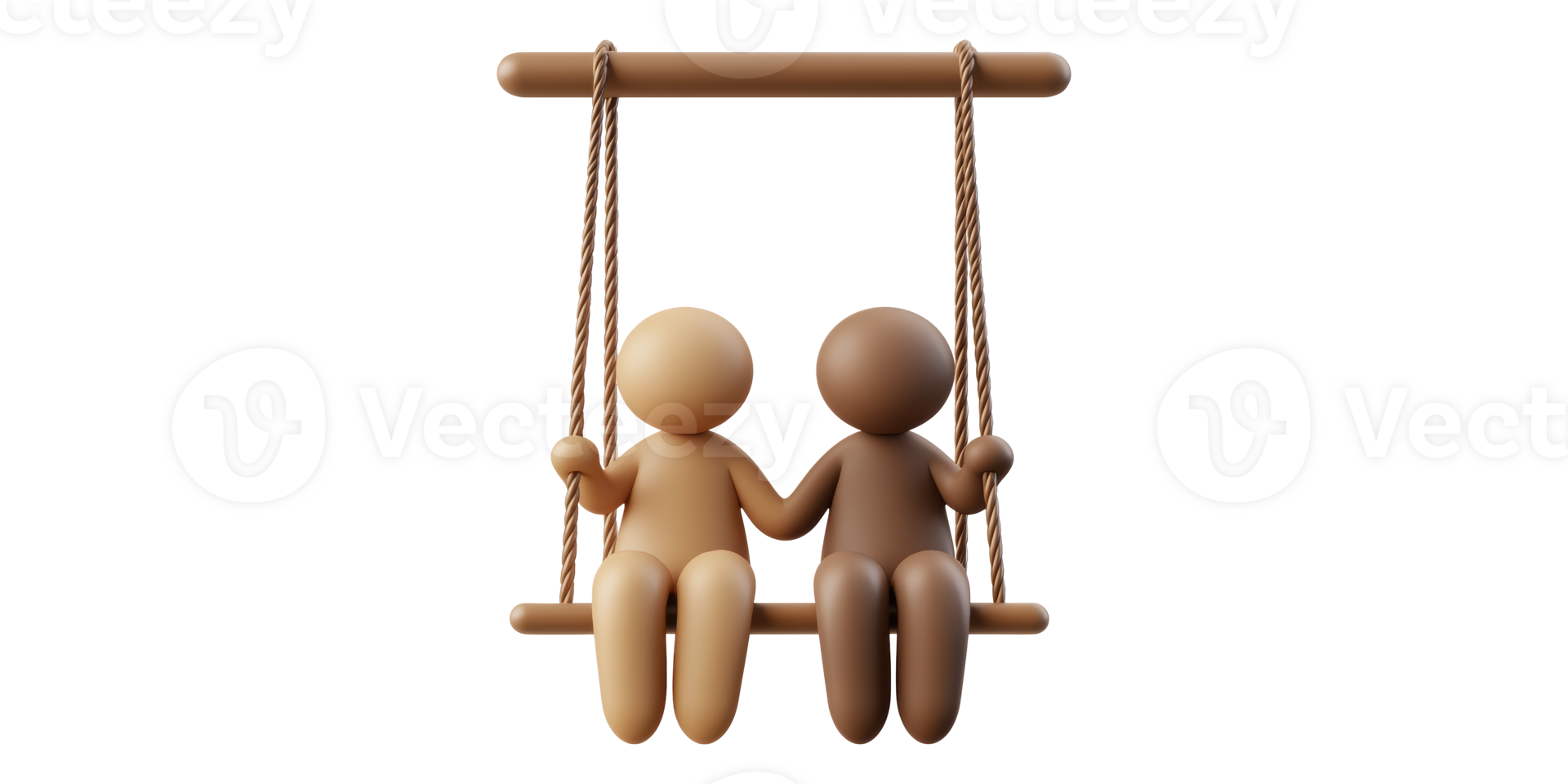 Two toy figures sitting on swing isolated on transparent background png