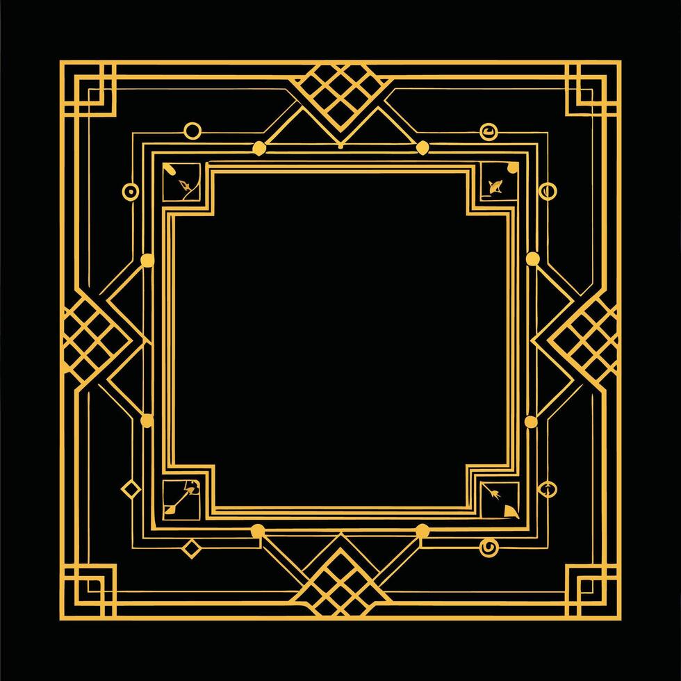 Exquisite Vintage Gold Frame with Intricate Details on a Black Background vector