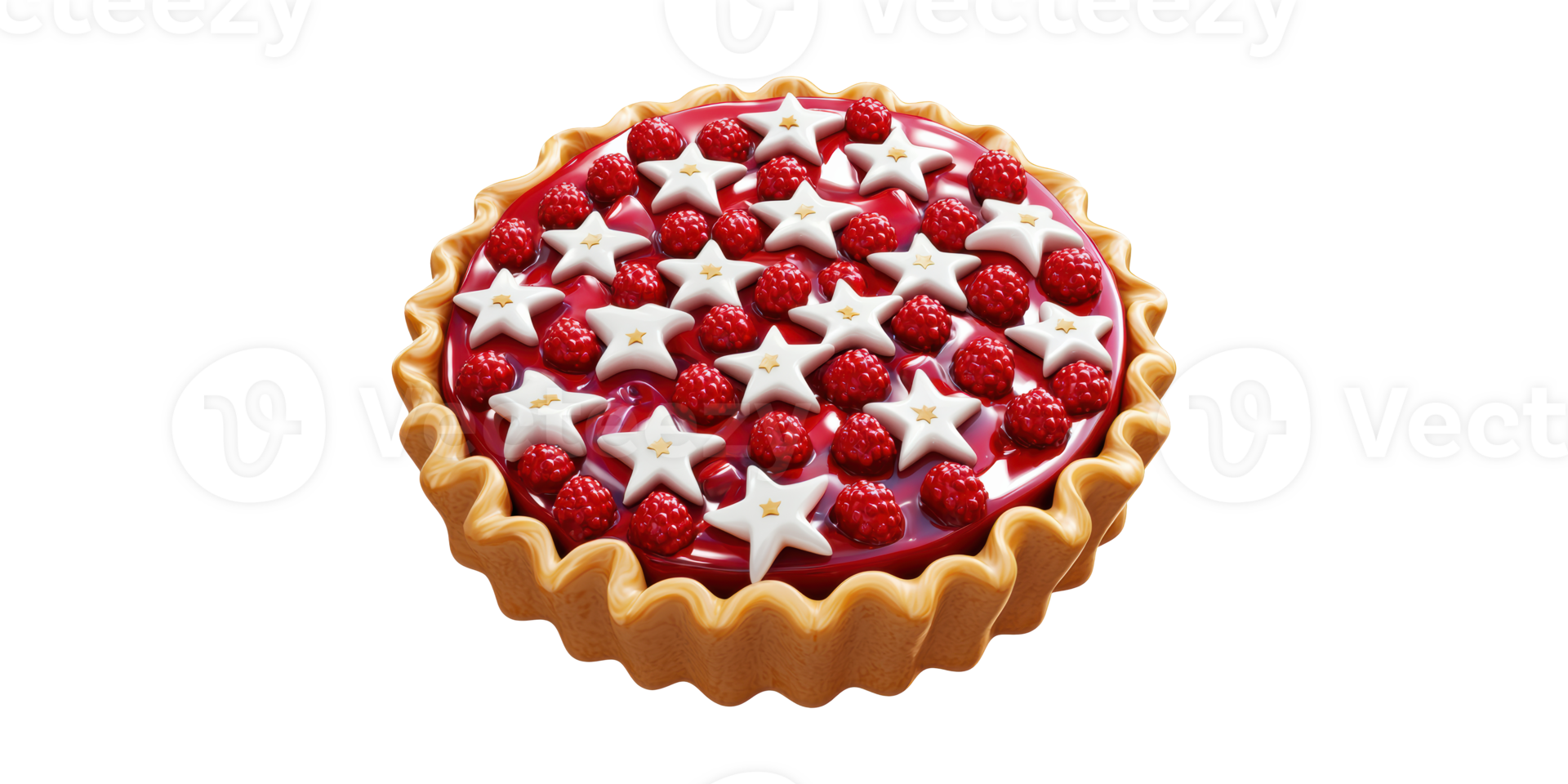 Raspberry tart decorated with stars isolated on transparent background png