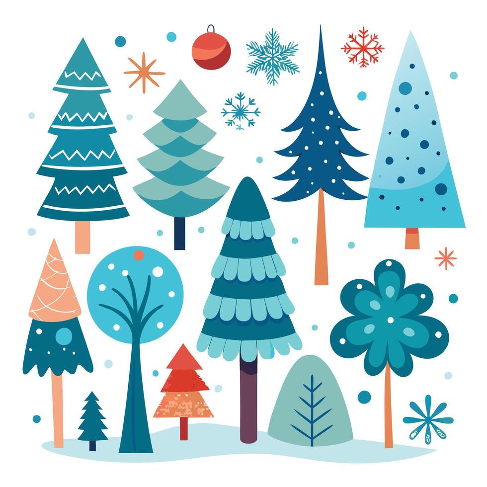 Isolated Christmas Trees in a Winter Wonderland Setting vector