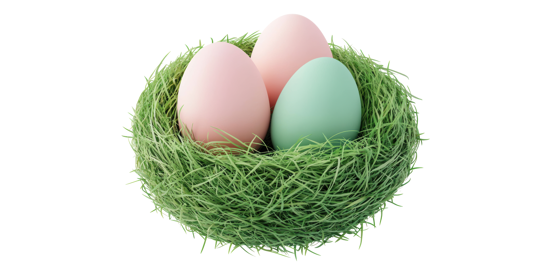 Three colorful eggs in green nest isolated on transparent background png