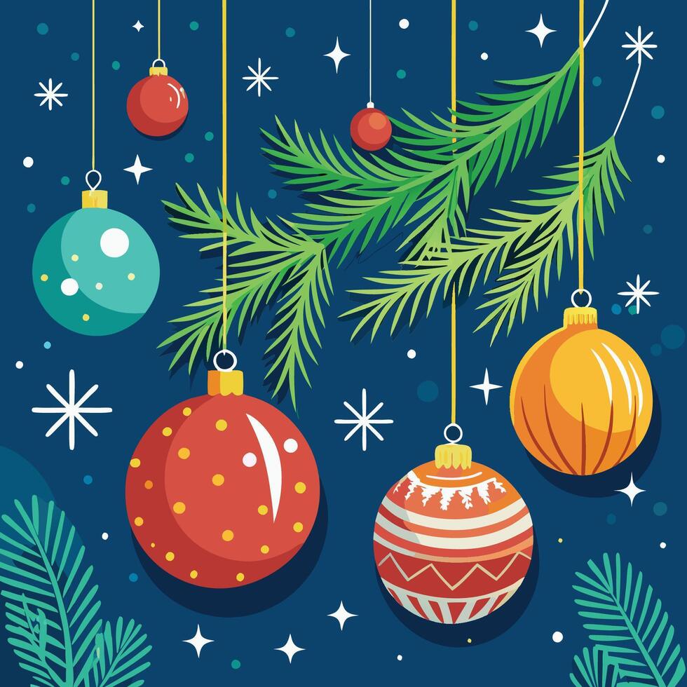 Festive Christmas Background with Green Pine Tree Branches and Holiday Decorations vector