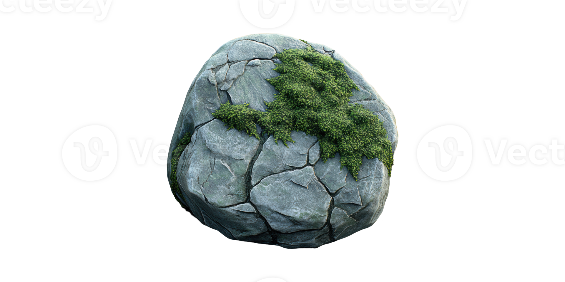 Large Moss-Covered Rock With Cracks. Natural Texture And Organic Growth Isolated On Transparent Background png