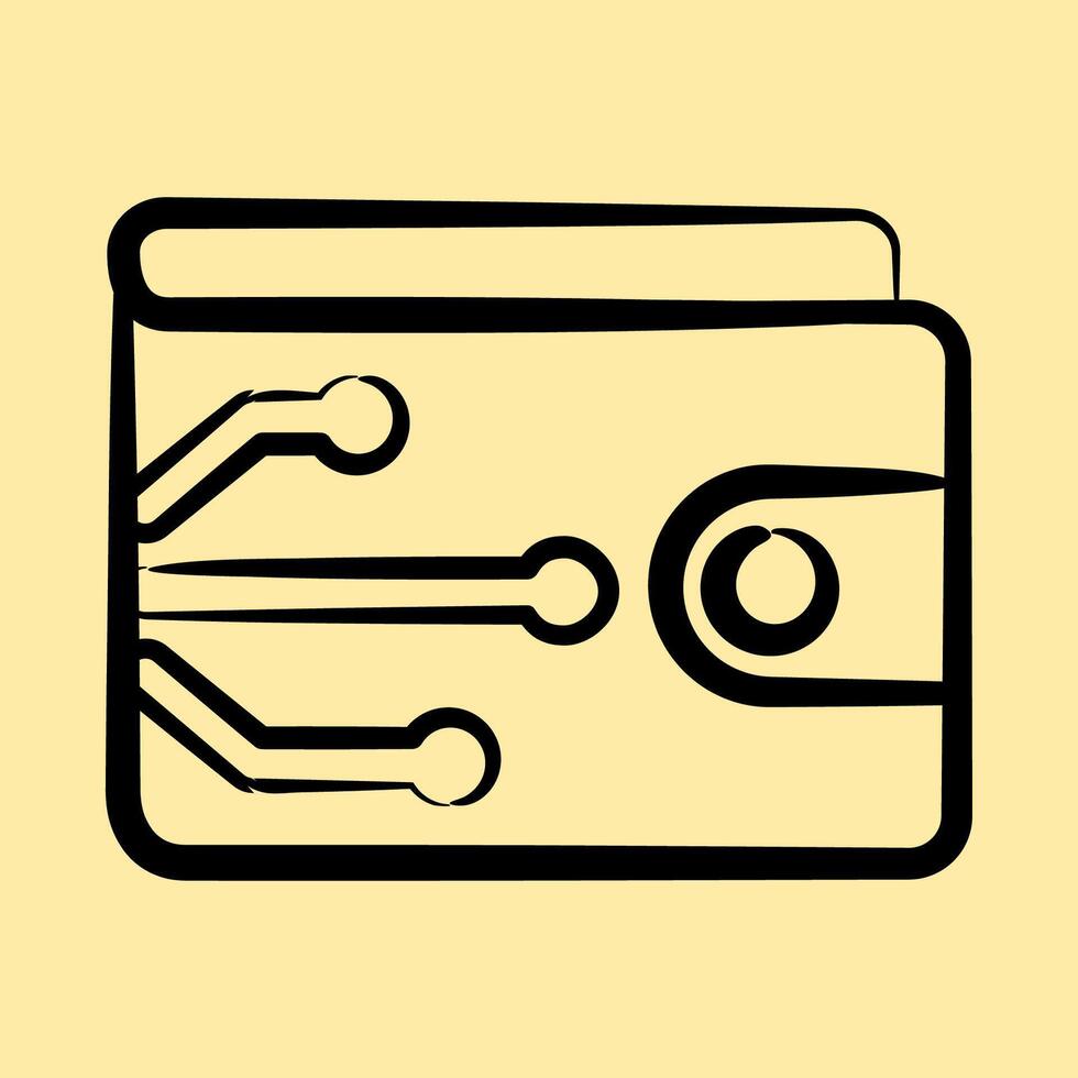 Icon digital wallet. Cashless society elements. Icon in hand drawn style. vector