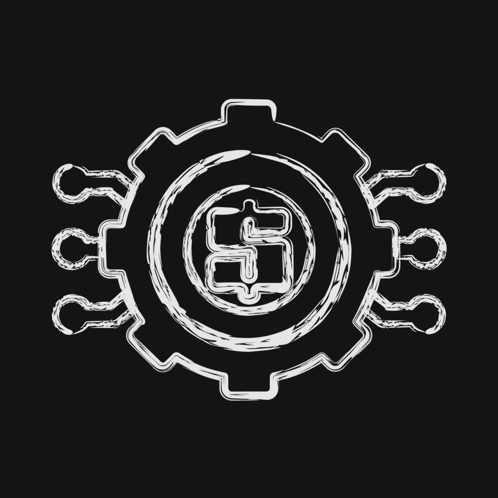 Icon cashless technology. Cashless society elements. Icon in chalk style. vector