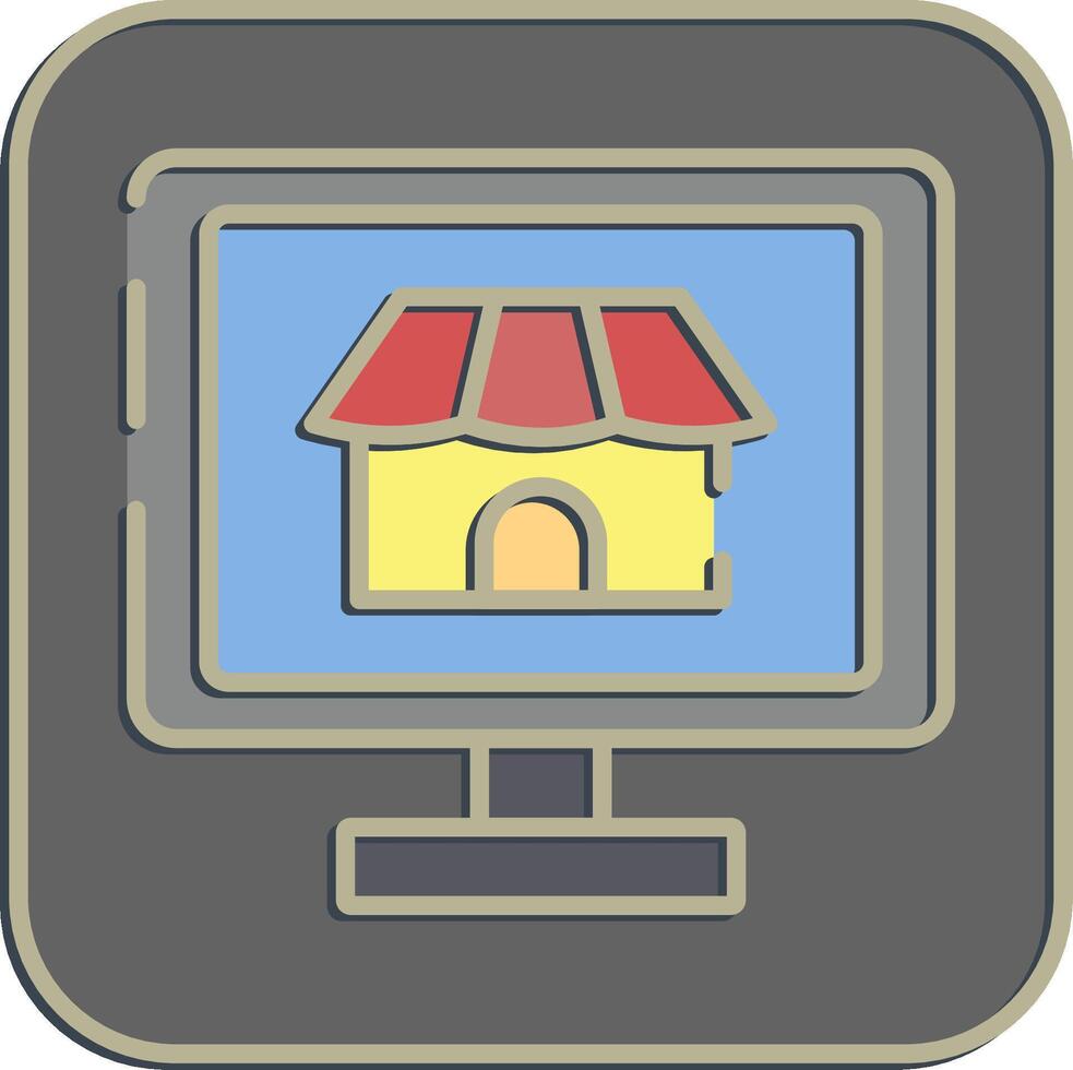 Icon market place. Cashless society elements. Icon in embossed style. vector