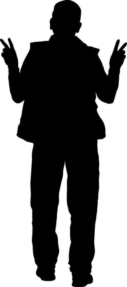 Man with raised arms isolated silhouette front view vector