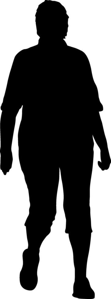 Walking young woman isolated silhouette a front view. vector