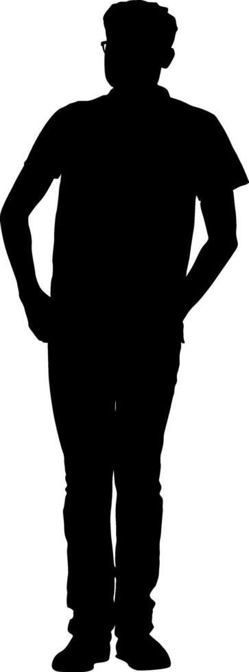 Man walking forward isolated silhouette front view. vector