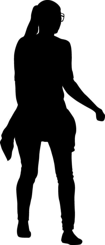 A Walking young woman isolated silhouette front view vector