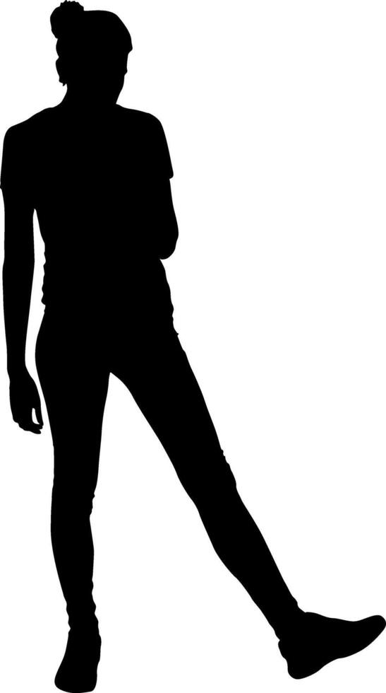 Young woman standing with leg forward isolated silhouette vector