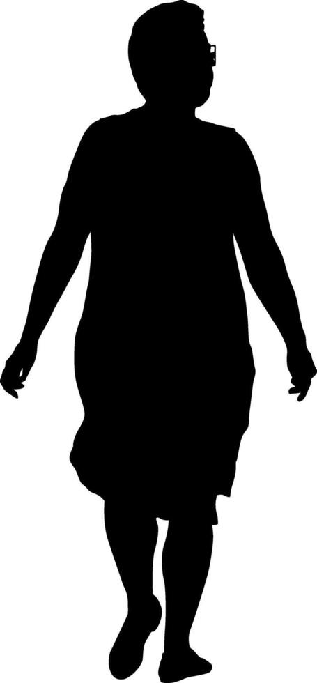 Walking woman in glasses isolated silhouette front view vector