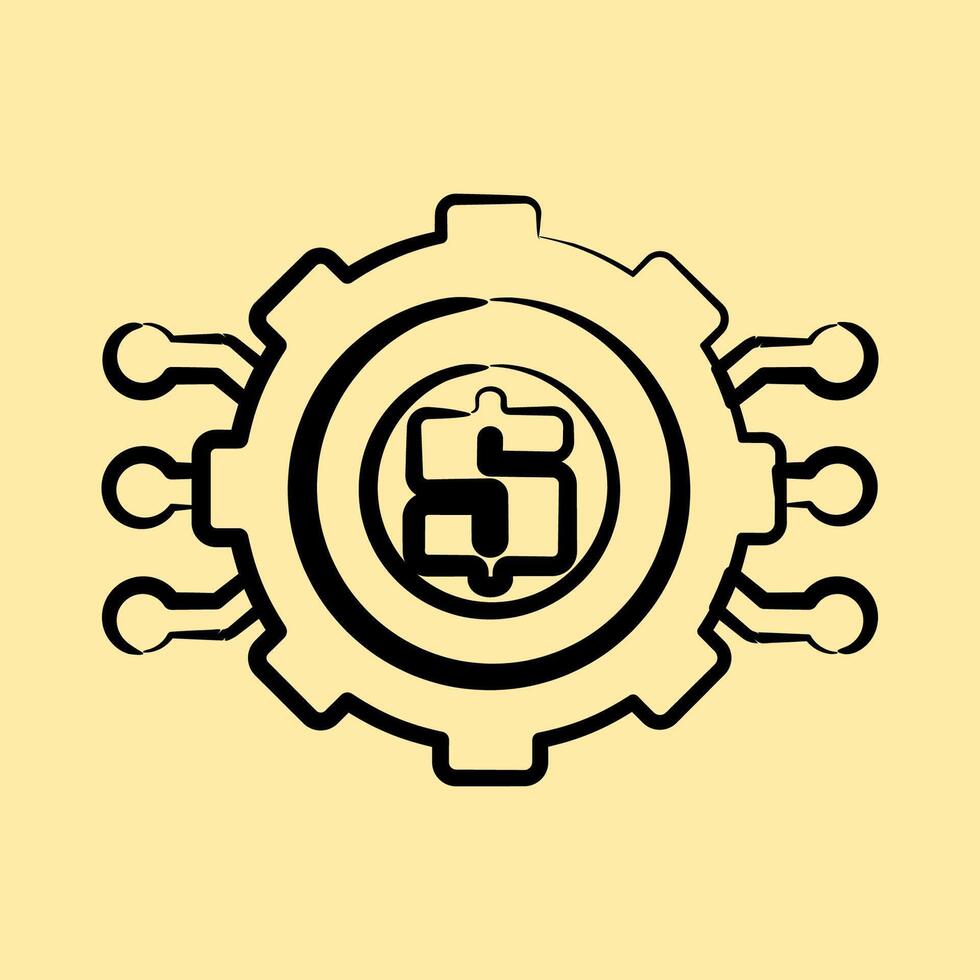 Icon cashless technology. Cashless society elements. Icon in hand drawn style. vector