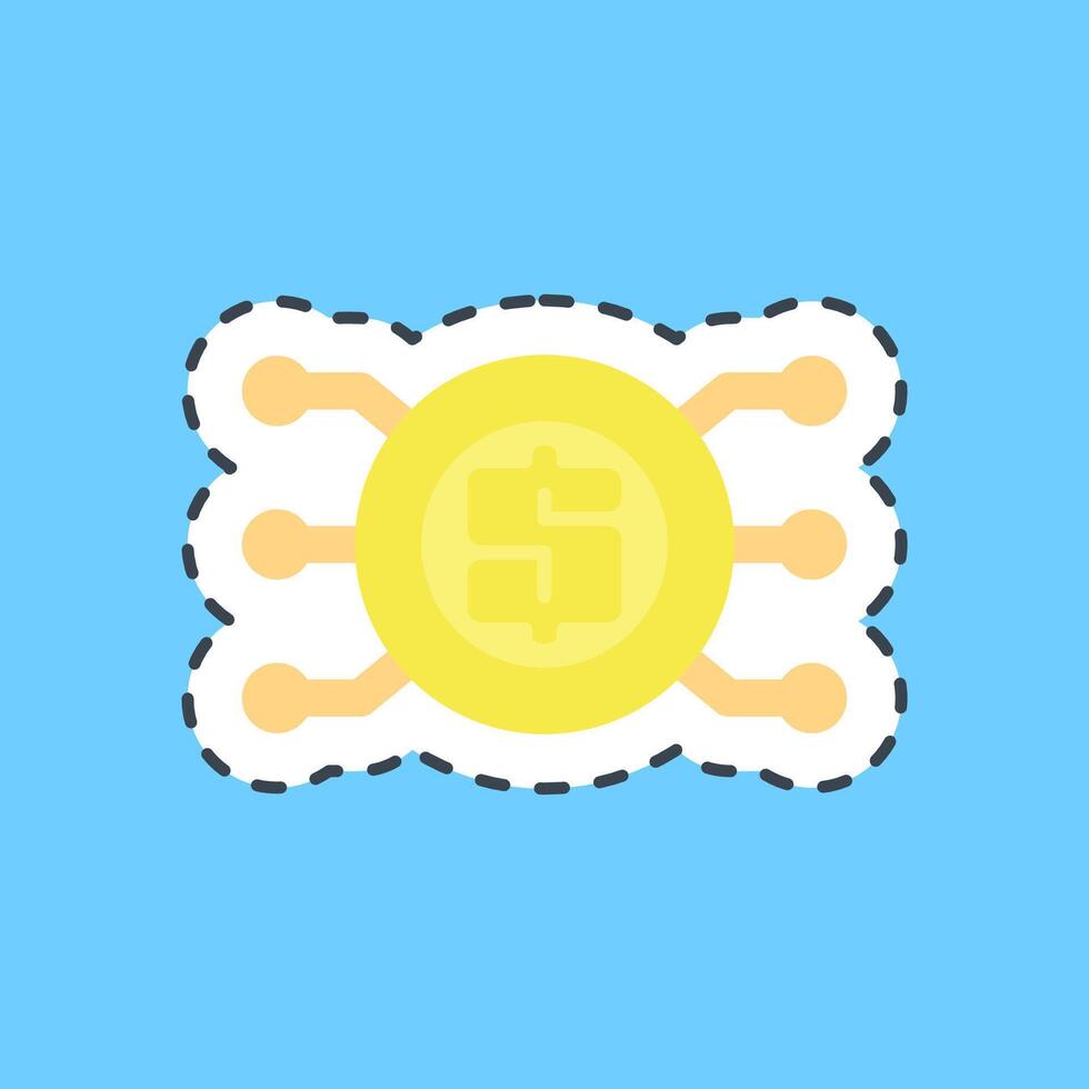 Cutting line sticker digital money. Cashless society elements. vector
