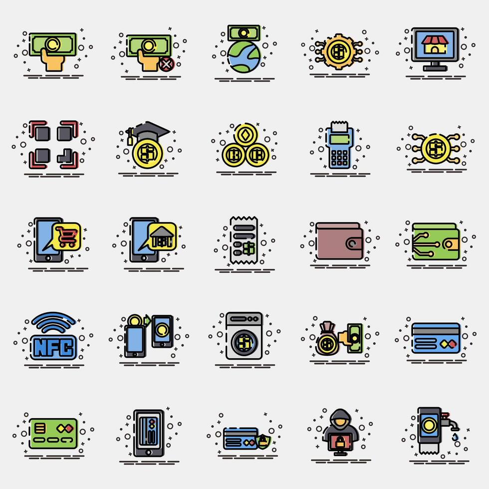 Icon set of cashless society. Cashless society elements. Icon in MBE style. vector
