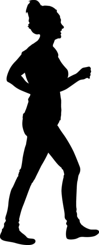 Walking a young woman isolated silhouette front view vector