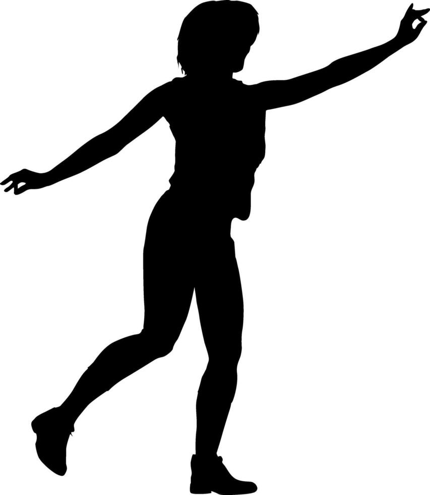 Young woman with hands up isolated silhouette a front view. vector