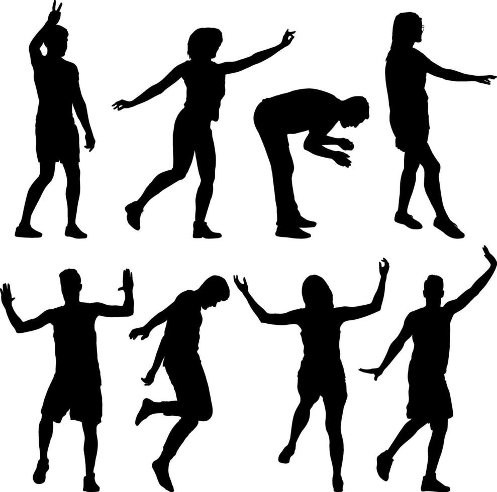 Set a Man and woman dancing in different dynamic poses isolated silhouettes vector