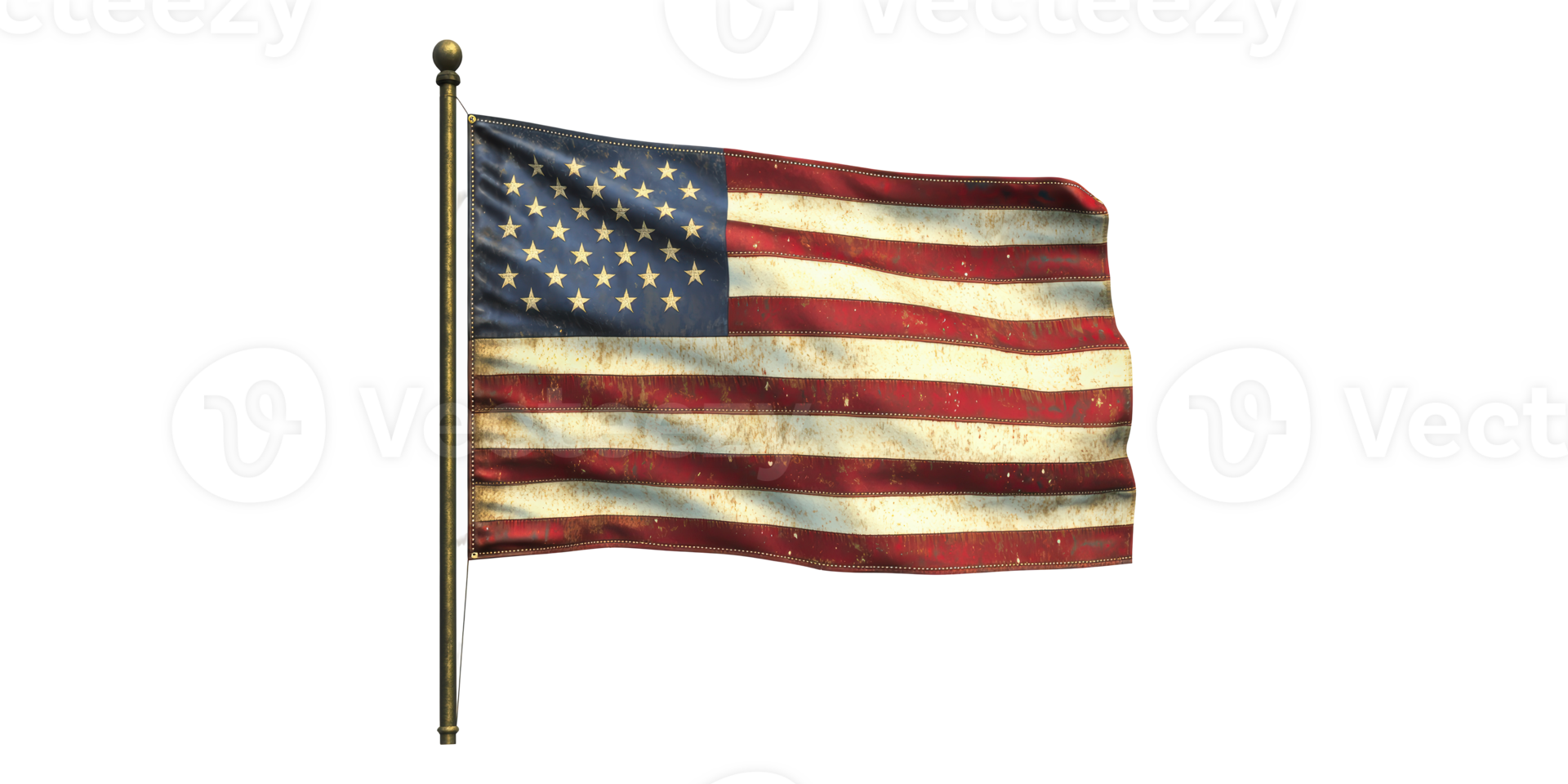 United states flag waving on pole isolated on transparent background png